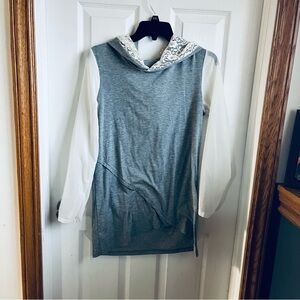 Gray and White Hooded Top with Lace Detail